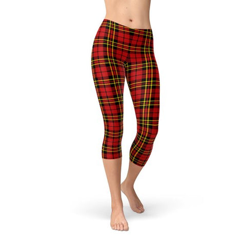 Red Plaid Tartan Capri Leggings