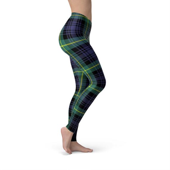 Green and Blue Plaid Tartan Leggings