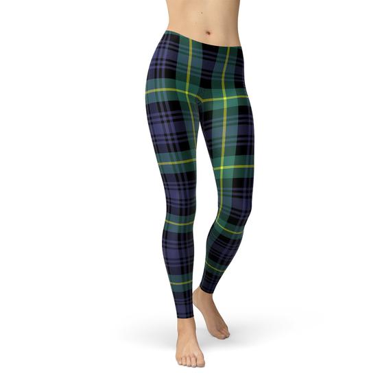 Green and Blue Plaid Tartan Leggings