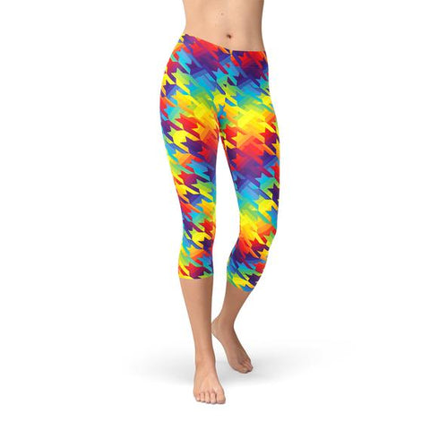 Rainbow Houndstooth Capri Leggings