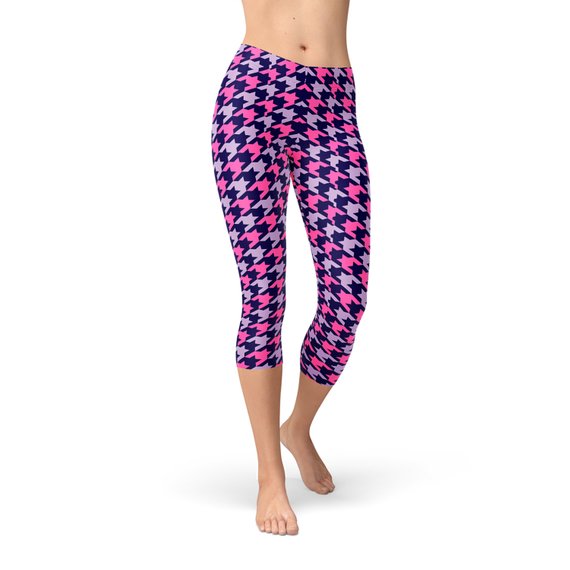 Pink Purple Houndstooth Capri Leggings