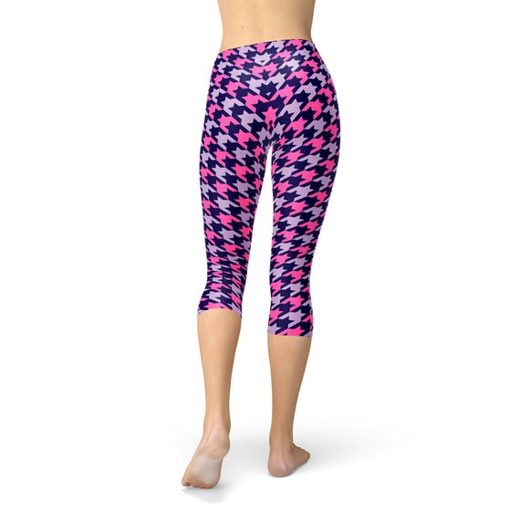 Pink Purple Houndstooth Capri Leggings