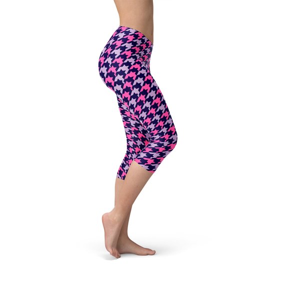 Pink Purple Houndstooth Capri Leggings