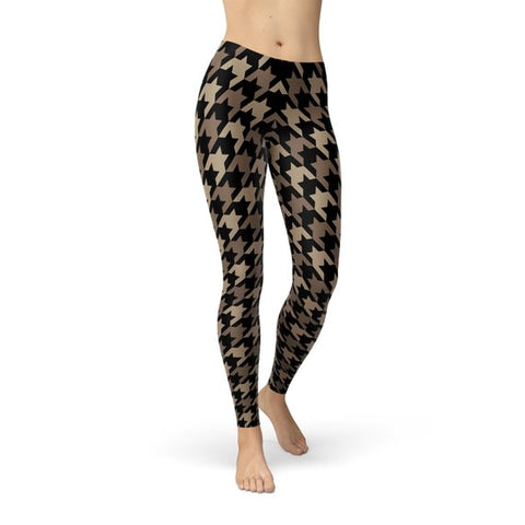 Beige Brown Houndstooth Leggings