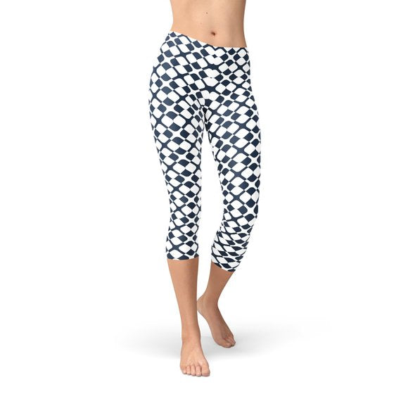 Geometric Blue Tile Capri Leggings