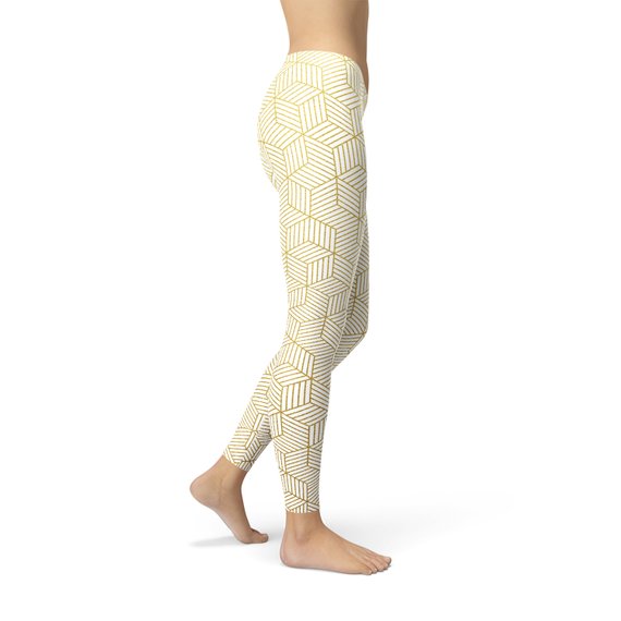 White Geometric Cubes Leggings