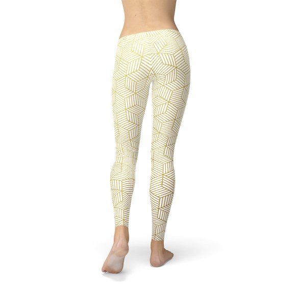 White Geometric Cubes Leggings