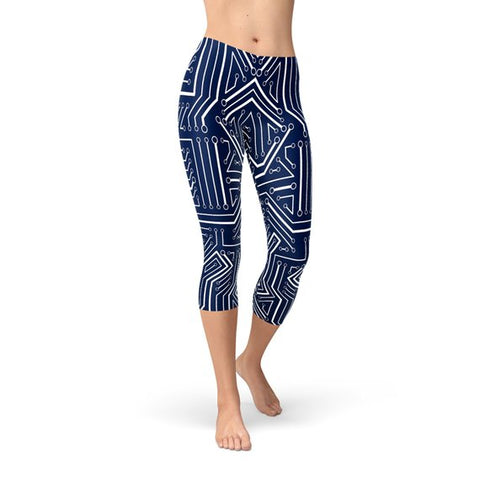 Navy Blue Circuit Capri Leggings