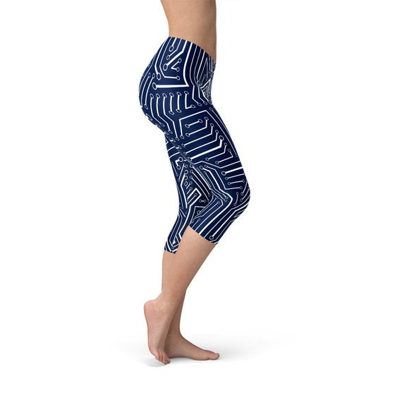 Navy Blue Circuit Capri Leggings