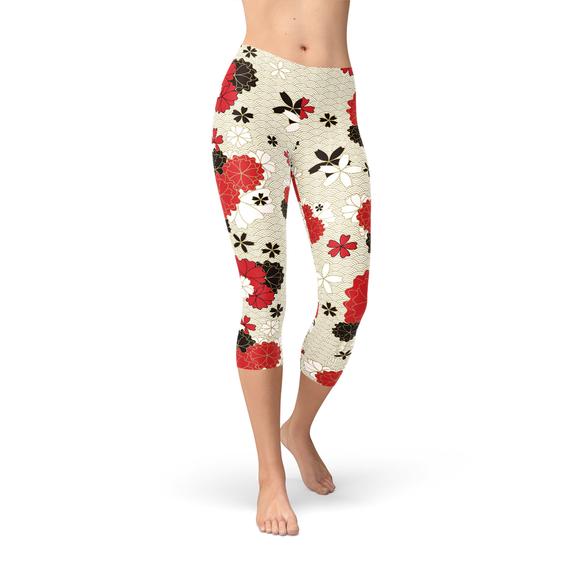 Japanese Cherry Blossom Capri Leggings