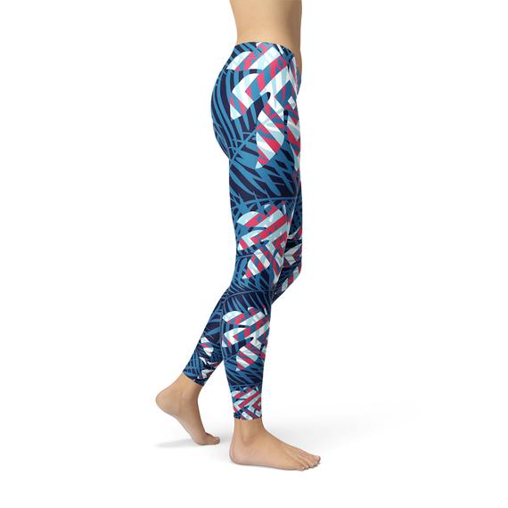 Blue Tropical Leaf Leggings