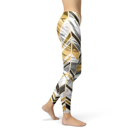 White Marble w/ Black Gold Lines Leggings