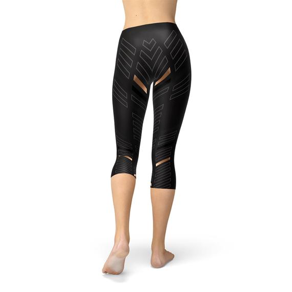 Sporty Striped Black Capri Leggings