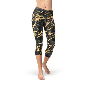 Black Gold Marble Capri Leggings