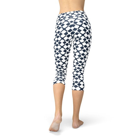 Geometric Blue Tile Capri Leggings