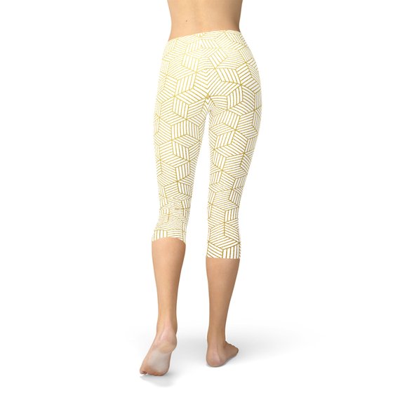 White Geometric Cubes Capri Leggings