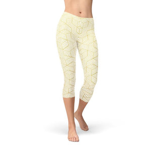 White Geometric Cubes Capri Leggings