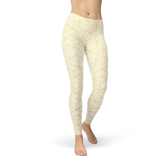 White Geometric Cubes Leggings