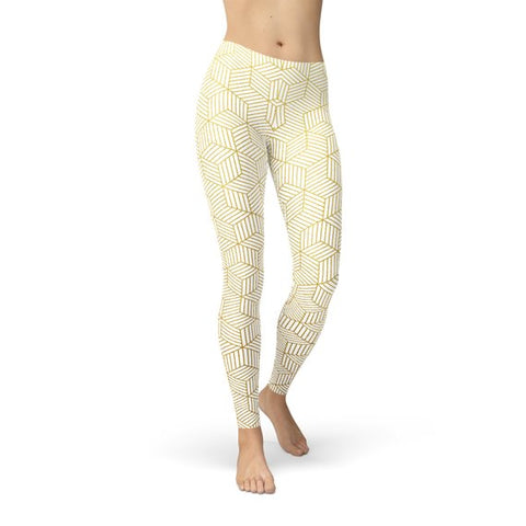 White Geometric Cubes Leggings