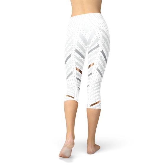 Sporty Striped White Capri Leggings