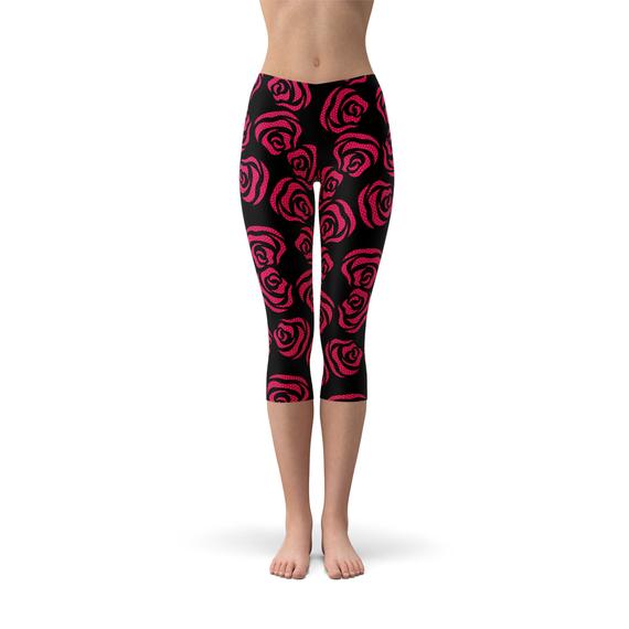 Red Roses Capri Leggings