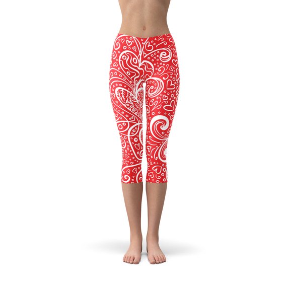 Abstract Floral Hearts Capri Leggings