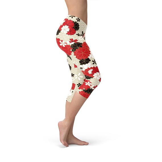 Japanese Cherry Blossom Capri Leggings