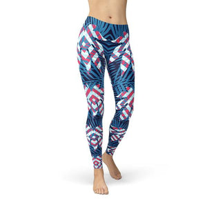 Blue Tropical Leaf Leggings