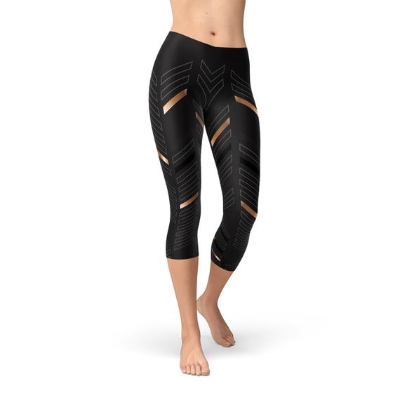 Sporty Striped Black Capri Leggings