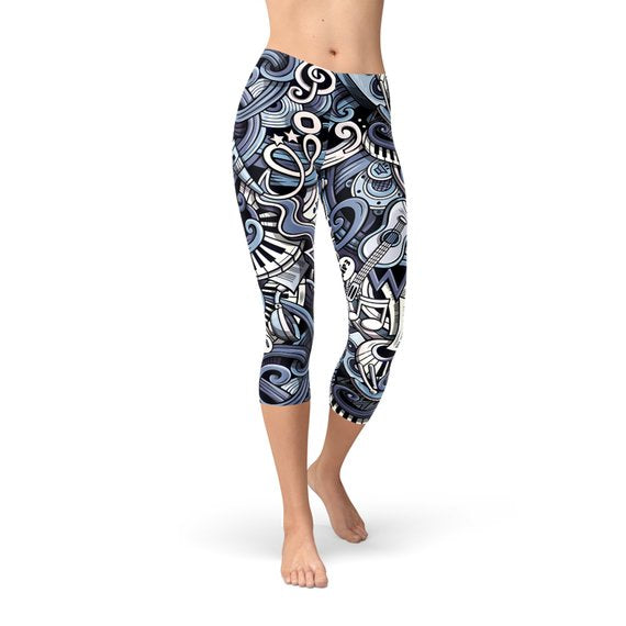 Music Blue Capri Leggings