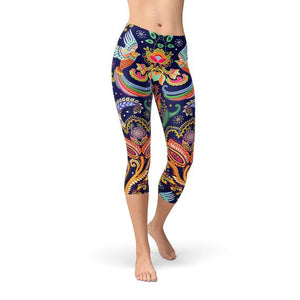 Ornamental Blue Paisley Capri Leggings