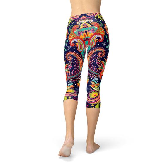 Ornamental Blue Paisley Capri Leggings