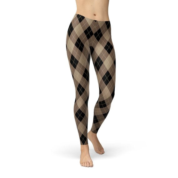 Beige Brown Argyle Leggings