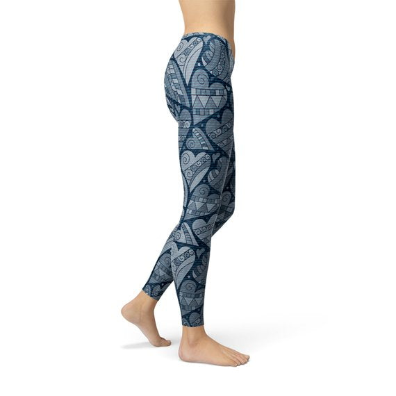 Blue Hearts on Hearts Leggings