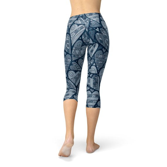 Blue Hearts on Heart Capri Leggings