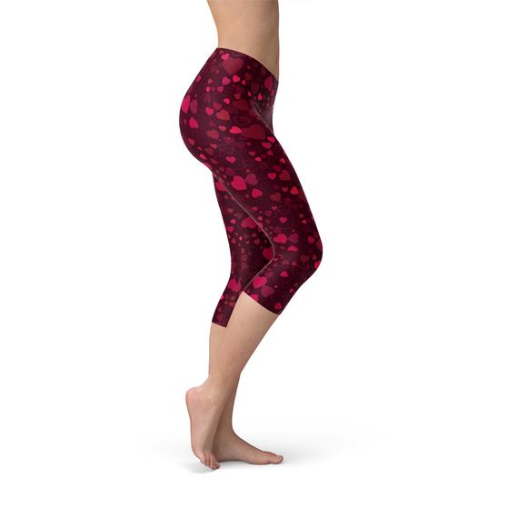 Hearts on Hearts Red Capri Leggings