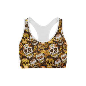 Orange Sugar Skulls Sports Bra